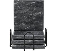 TransMarble Set di 4 sottobicchieri quadrati per bevande con supporto in metallo, realizzati in marmo naturale selezionato come articoli di lusso per la decorazione della casa (grigio avino)