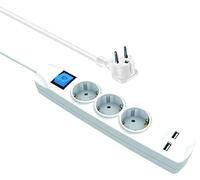 Transmedia NV56 - Presa multipla a 3 prese, con 2 porte di ricarica USB e spina con contatto di protezione, 3 m