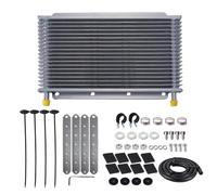 Transmission Oil Cooler Kit radiatore olio trasmissione universale da 9,6 mm, 3/8", 19 file, 25 file, 32 file, con aletta per tubo portante e kit di installazione OSA029(19 Row Silver)