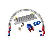 Transmission Oil Cooler Kit Radiatore Olio Universale AN10 A 10 File + Adattatore Sandwich Filtro Olio + Tubo Flessibile AN10 Intrecciato In Acciaio Inox Separatore Di Linea(10ROWS SILVER 6723BR)