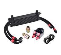 Transmission Oil Cooler Kit Radiatore Olio Universale AN10 A 10 File + Adattatore Sandwich Filtro Olio + Tubo Flessibile AN10 Intrecciato In Acciaio Inox Separatore Di Linea(10ROWS BLACK 6723BK)