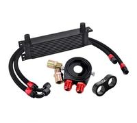 Transmission Oil Cooler Kit Radiatore Olio Universale AN10 A 10 File + Adattatore Sandwich Filtro Olio + Tubo Flessibile AN10 Intrecciato In Acciaio Inox Separatore Di Linea(10ROWS BLACK 6721BK)