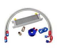 Transmission Oil Cooler Kit Radiatore Olio Universale AN10 A 10 File + Adattatore Sandwich Filtro Olio + Tubo Flessibile AN10 Intrecciato In Acciaio Inox Separatore Di Linea(10ROWS SILVER 6721BR)