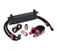 Transmission Oil Cooler Kit Radiatore Olio Universale AN10 A 10 File + Adattatore Sandwich Filtro Olio + Tubo Flessibile AN10 Intrecciato In Acciaio Inox Separatore Di Linea(10ROWS BLACK 6746BK)