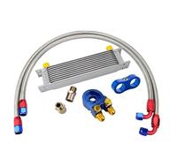 Transmission Oil Cooler Kit Radiatore Olio Universale AN10 A 10 File + Adattatore Sandwich Filtro Olio + Tubo Flessibile AN10 Intrecciato In Acciaio Inox Separatore Di Linea(10ROWS SILVER 6746BG)