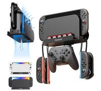 TRANSNOVO Supporto da Parete Compatible con Nintendo Switch 2 / OLED / Dock, con 5 Slot per Cartucce, 4 Supporti per Joycon, Gancio Controller Pro, Design Salvaspazio, Facile da Installare