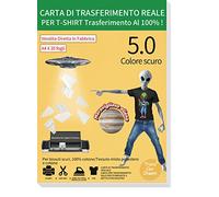 TransOurDream Carta per trasferimento a Getto d'inchiostro Reale,Carta termoadesiva per Tessuti Scuri, Non Stampa a Specchio, Fogli DIN A4X20, Carta per Magliette a Colore: Scuro(I-3-5.0-20)