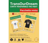 TransOurDream Carta per trasferimento in Tessuto per Cotone Bianco, stampanti a Getto d'inchiostro e Laser, Carta per trasferimento in Tessuto, Fogli A4 (Fogli 10+10)