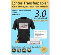 TransOurDream Vera pellicola di trasferimento inkjet/laser, pellicola termoadesiva per tessuti scuri, foglio DIN A4 x 10, carta per stampante laser/a getto d'inchiostro per t-shirt scure (3-3.0-10)