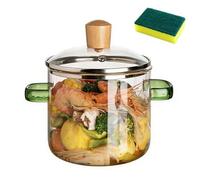 Transparent Cooking Pot for Kitchen,Glass Saucepan Boiling Pots Stew Cookpot with Lid,Soup Cookware for Noodle Milk Meals (Green*1.6L)
