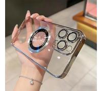 Transparent Magnetic Case Conver for iPhone, Compatible with Magsafe, Shockproof Slim Magnetic Phone Case Cover for iPhone 14 15 16 17 Pro Max (Silver,For iPhone14)