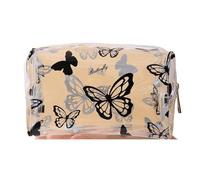 Transparent PVC Butterfly Ladies Makeup Bag Octagonal Cosmetic Storage Travel Large Capacity Waterproof Wash Bag(Black)