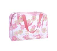 Transparent PVC Makeup Bags Portable Women's Floral Waterproof Cosmetic Travel Washing Toiletry Storage Pouches(Pink)