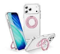 Transparent Rugged Magnetic Case with Stand For iPhone 17 Pro Max 17 Air (Pink bracket)