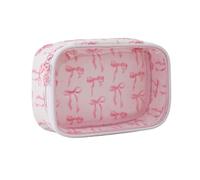 Transparente Schminktasche Damen Mädchen, Piccola Borsa per Cosmetici con Fiocco Rosa, Elegante Borsetta per Trucco, Necessaire, Idea Regalo per Amica, Mamma, Damigella