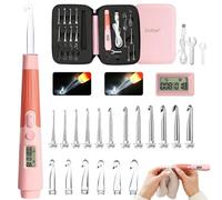 Transplant Set di uncinetti illuminati a LED 18 in 1 con contatore, chiavi e custodia, dimensioni 2,0 mm-14,0 mm, rosa, materiale plastico e metallo, perfetto per principianti e appassionati