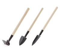 Transplantoir Confezione da 3 set di pale e rastrelli da giardino con manico in legno e ferro for piante in vaso, bianco