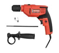 Trapano a percussione 550 watt 13 mm. con variatore di velocità. Include impugnatura e guida metallica.