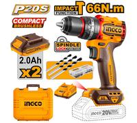 Trapano avvitatore a percussione a batteria 20V 66nm Compact 2 batterie Ingco