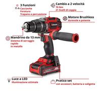 Trapano a Percussione a Batteria TP-CD 18/70 Li-i BL+70 (2+3Ah) Einhell