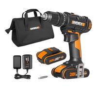 WORX WX370.1 - Trapano avvitatore a percussione a batteria, 20 V, 50 Nm, 2 marce e luce LED, per avvitare, forare e trapano a percussione, 2 batterie da 2 Ah e caricabatterie, 13 mm
