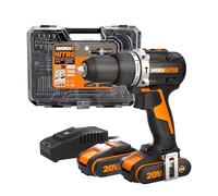 Trapano a Percussione senza Fili WORX NITRO 18 V (20 V MAX) WX352.4, PowerShare, Motore Brushless, 60 Nm, Controllo della Velocità Variabile, Luce LED, Set di Accessori da 75 pezzi, 2 Batterie 2,0 Ah