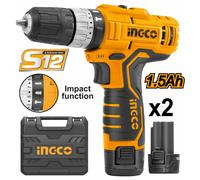 TRAPANO AVVITATORE PERCUSSIONE BATTERIA LITIO 12 V valigetta e 2 batterie Ingco
