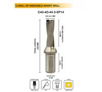 Trapano a U indicizzabile 44,5 mm | gambo di saldatura | liquido di...