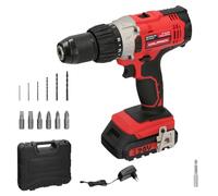 Trapano avvitatore 20 V. Con 2 velocità e percussore. Batteria 2 Ah. Coppia di serraggio 50 Nm.