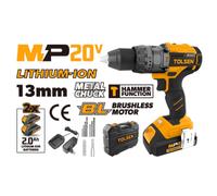 TRAPANO AVVITATORE 20V BRUSHLESS CON PERCUSSIONE SERIE MP20V + 2 BATTERIE 2.0AH + VALIGETTA TOLSEN