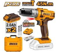 Trapano Avvitatore 20V con 2 Batterie + 47 Accessori INGCO