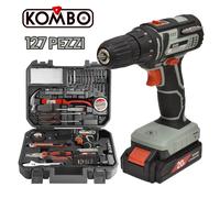 TRAPANO AVVITATORE A BATTERIA 20V 1,5AH KIT 127 ACCESSORI PER FAI DA TE KOMBO