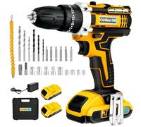 Trapano avvitatore a batteria 21 V: avvitatore a batteria senza fili con 2 batterie al litio 2.0 Ah, 25+3 posizioni coppia, mandrino autoerrante, LED, 24 accessori, per fai da te in legno metallo casa