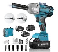 Trapano avvitatore a batteria 21 V, avvitatore a batteria senza fili con 2 batterie, LED, 65 N.m coppia Max Trapano Percussione, per Progetti Fai Da Te, Blu (B)