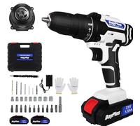 Trapano avvitatore a batteria 21 V, avvitatore a vite con 2 batterie e caricabatterie, 45 N.m Trapano Percussione, 25+1 impostazioni di coppia, 2 velocità, 26 accessori, LED, Trapano avvitatore per