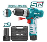 TOTAL - Trapano a Percussione con 2 Batterie 12V + Caricatore