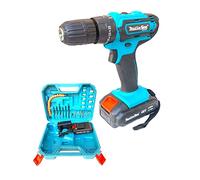 Trapano Avvitatore a Batteria a percussione da 48V 23 Accessori 2 Batterie e 1 Caricatore 2 Velocità 0-1450 RPM Mandrino Autoserrante 10mm Luce LED Per Fai da Te in Valigetta