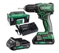 HIKOKI Akku Bohrschrauber DS18DDWRZ, Bohrfutterweite: 1,5-13 mm (18V, 2,0 Ah Li-ion Akku, Max. Festdrehmoment (hart): 55 Nm, Leerlaufdrehzahl 2.Gang: 0-1700 min-1, Brushless) Zubehör im HSCII Koffer