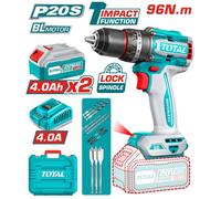 TOTAL / TRAPANO AVVITATORE a PERCUSSIONE, 96 Nm, CON 2 BATTERIE 20V 4Ah