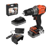 Trapano/avvitatore a percussione a batteria BLACK+DECKER POWERCONNECT con 2 batterie da 2,0 Ah, caricabatterie da 1 A e custodia BCD383D2XK