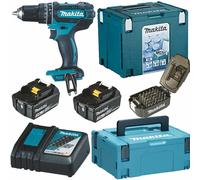 Trapano avvitatore a percussione batteria Makita DHP482FJX4 18 volt 2x3Ah + set