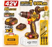 Trapano Avvitatore a Percussione INGCO 42V Brushless 99Nm 2 Batterie + Valigetta