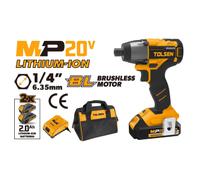 TRAPANO AVVITATORE AD IMPULSI 20V BRUSHLESS SERIE MP20V ATTACCO ESAGONALE 1/4" TOLSEN CON BORSETTA