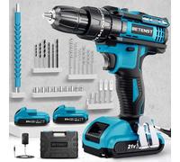 Trapano Avvitatore Batteria 21V, Avvitatore a Batteria con 2 Batterie da 2.0Ah, 42N.m Trapano Percussione, 25+3 Coppie, 2 Velocità, 14 Accessori, Luce a LED Per Fai da te, Casa e Giardino