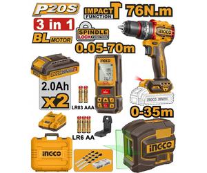 Trapano Avvitatore Percussionone INGCO + Livella Laser + Metro Digit + Valigetta