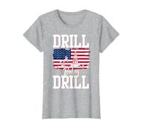 Trapano Baby Drill Bandiera Americana Oilrig Giacimento Maglietta, Donna, Grigio Melange, M