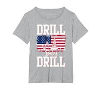 Trapano Baby Drill Bandiera Americana Oilrig Giacimento Maglietta, Donna Plus-Size, Grigio Melange, 2X