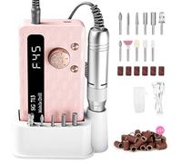 Trapano elettrico per unghie, 45000 giri/min, kit E-File ricaricabile con 11 punte e base, schermo LED, ultra silenzioso, ricaricabile, per unghie acriliche, smalto gel (rosa)