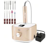 Trapano elettrico per unghie da 35.000 giri/min con display LED, set per manicure e pedicure, adatto per unghie, piedi e rimozione delle unghie, ideale per saloni di bellezza e uso domestico - Oro cha
