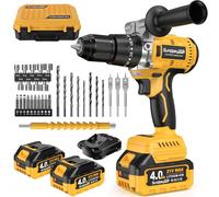 Trapano Percussione Batteria Brushless 21V - SundpeyPRO 120Nm Trapano Avvitatore a Batteria con 2 Batterie 4Ah, 20+3 Coppie, 13mm Mandrino, 2 Velocità, 35 PZ Accessori, per Casa Riparazione, Fai da te